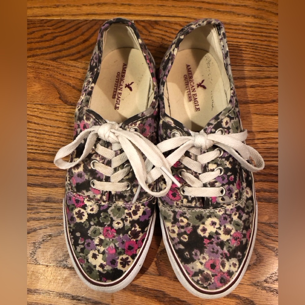 American Eagle Outfitters Women's Floral Sneakers - Black and Pink